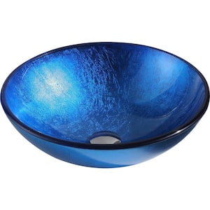 Clavier Series Round Glass Vessel Sink in Lustrous Blue