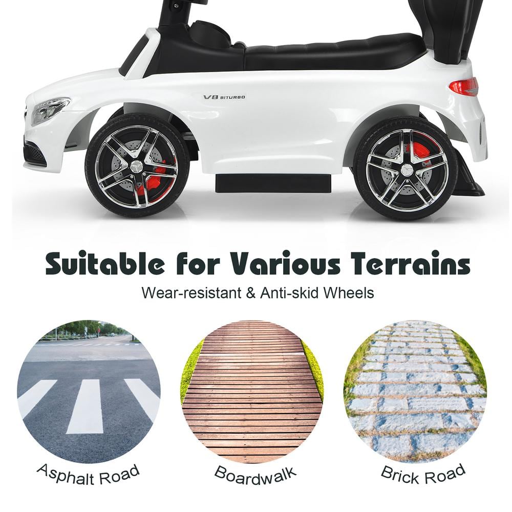 White Mercedes-Benz Licensed 3-in-1 Ride-On Push Car