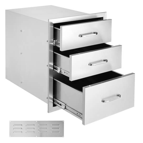 18 in. W x 23.2 in. H x 23.1 in. D Outdoor Kitchen Stainless Steel Triple BBQ Access Drawers with Chrome Handle