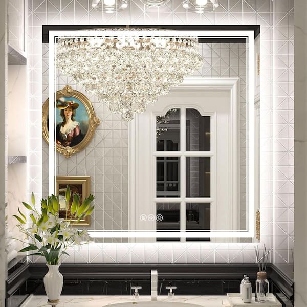 36 in. W x 36 in. H Rectangular Frameless LED Front Light and Backlit Anti-Fog Wall Mirror Bathroom Vanity Mirror