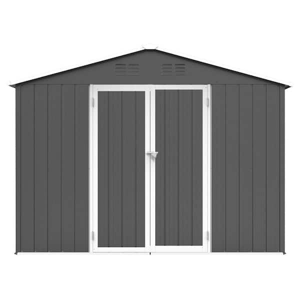FASHION FINESSE LLC 6 ft. x 8 ft. Grey Metal Garden Storage Shed with Apex Roof, Lockable Hinged Door and Punched Vents (50 sq. ft. )