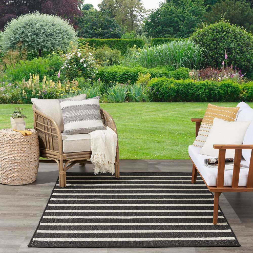Positano Black Ivory 6' x 9' Flat Woven Stripe Rug