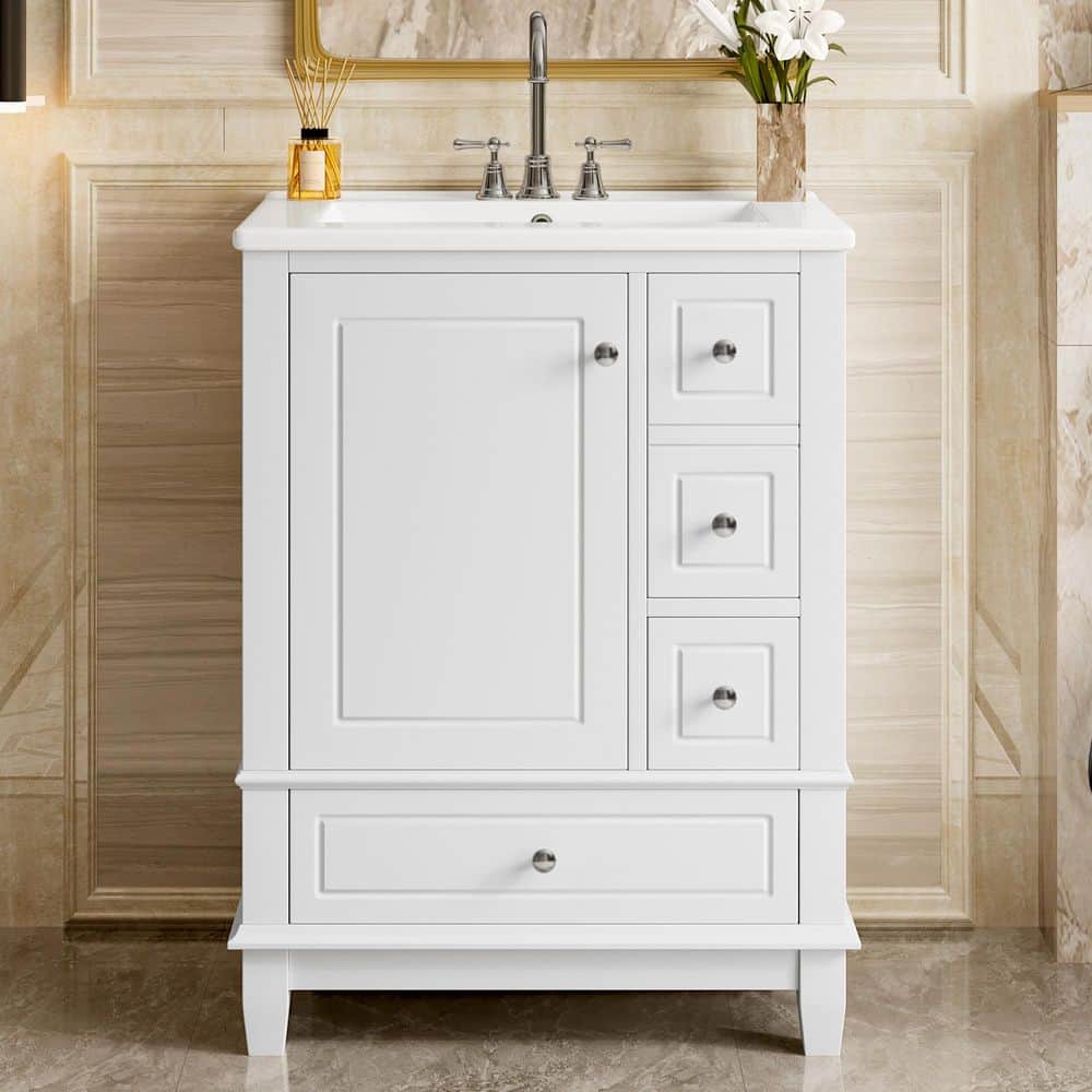 24 in. Freestanding White Bath Vanity with White Ceramic Top Unassembled price history on PriceWatchPro