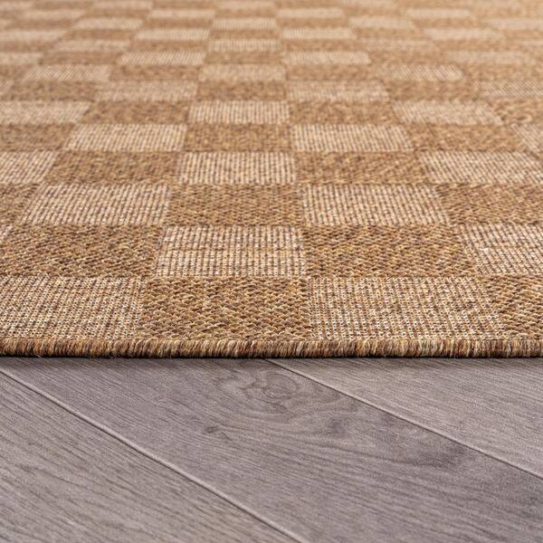 Checkered Sand/Natural Easy-Care Jute-Style Indoor/Outdoor Flat Woven 5 ft. x 7 ft. Sand Area Rug