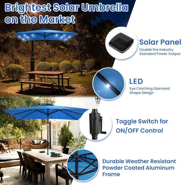 Sun-Ray 9 ft. x 7 ft. Rectangular Solar Lighted Market Patio Umbrella in  Royal Blue 841025RB - The Home Depot