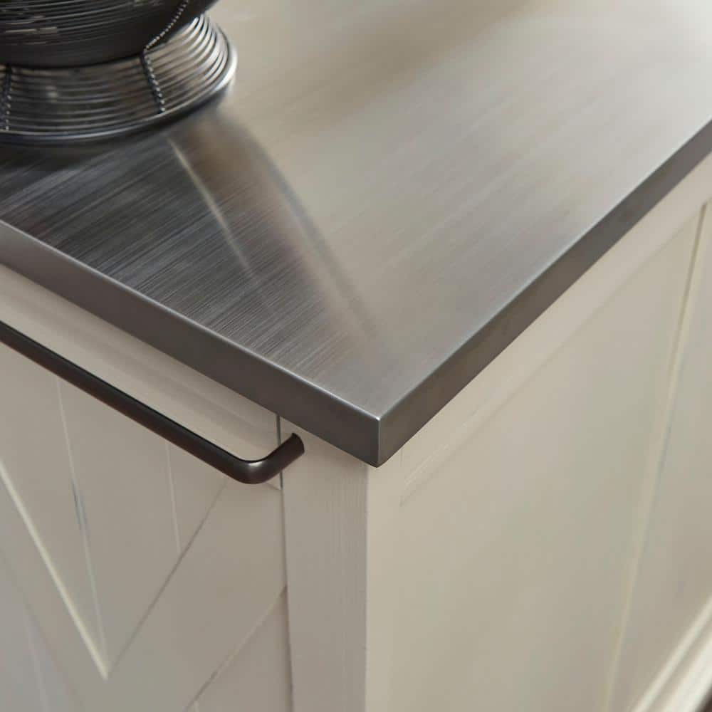 Off-White Rectangular Stainless Steel Top Kitchen Cart with Storage