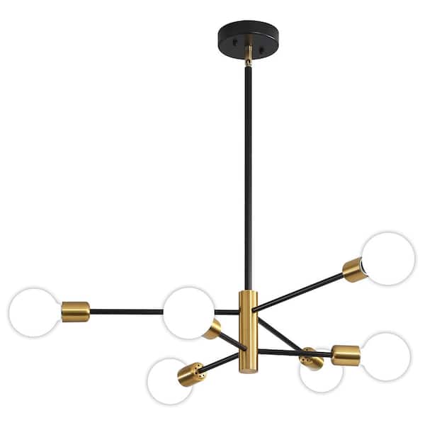Deyidn 4-Light Vintage Gold Linear Sputnik Chandelier with Round Opaline Shades, Bulbs not Included