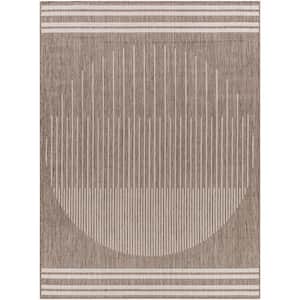 Long Beach Taupe/Brown Circle 5 ft. x 7 ft. Indoor/Outdoor Area Rug