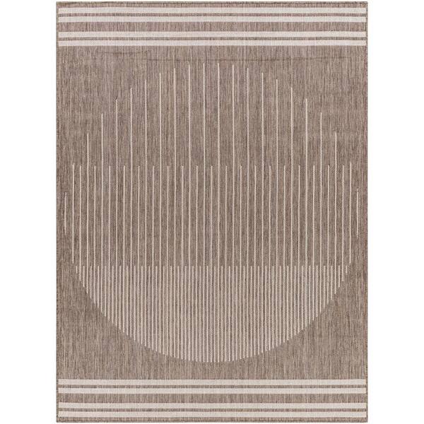 Livabliss Long Beach Taupe/Brown Circle 5 ft. x 7 ft. Indoor/Outdoor Area Rug