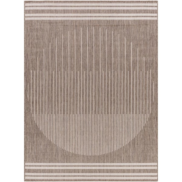 Livabliss Long Beach Taupe/Brown Circle 8 ft. x 10 ft. Indoor/Outdoor Area Rug