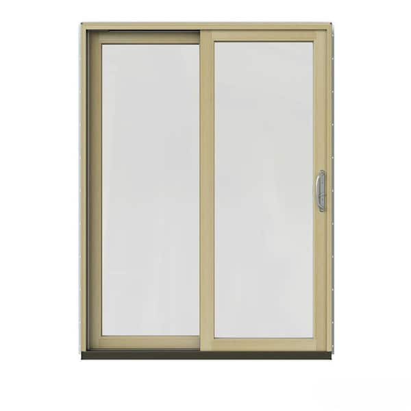 JELD-WEN 60 in. x 80 in. W-2500 Contemporary Vanilla Clad Wood Left-Hand Full Lite Sliding Patio Door w/Unfinished Interior