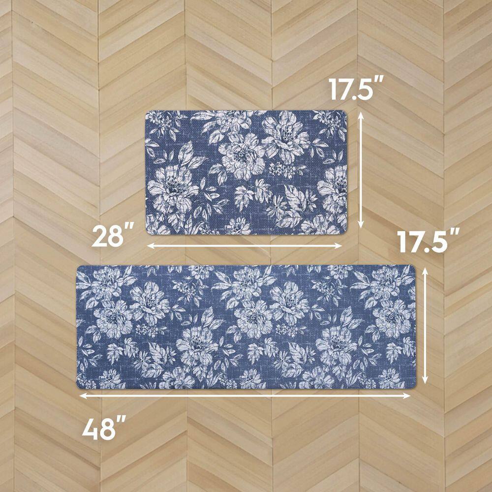 Navy Floral Anti-Fatigue Comfort Mats Set