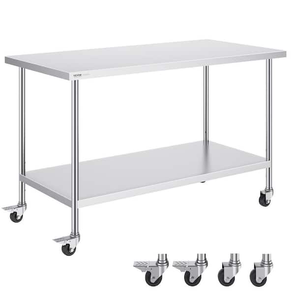 VEVOR Sliver Stainless Steel Food Prep Table, 18 in. L x 48 in. W x 34 in. H Commercial Kitchen Worktable, Kitchen Prep Table