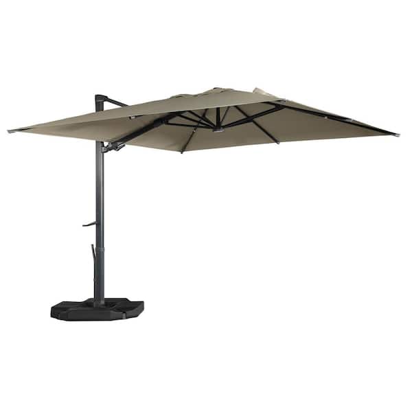 Mondawe High-Quality 10 ft. Aluminum Square Cantilever Outdoor Patio Umbrella w/LED Light 360-Degree Rotation in Taupe-N w/Base