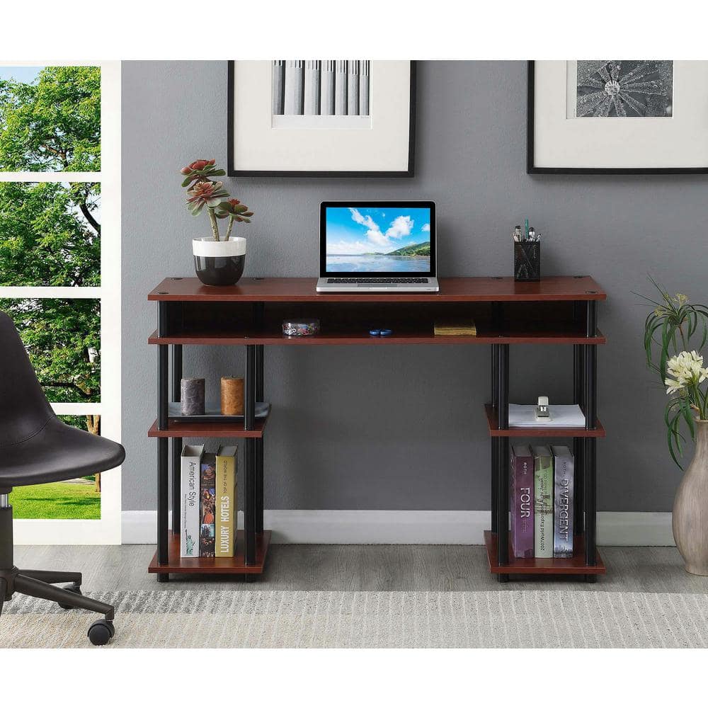 Cherry & Black 48" Modern No-Tools Student Desk with Shelves