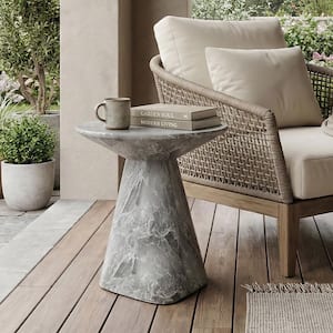 Tando 18 in. Gray Marble Round Stone End Table