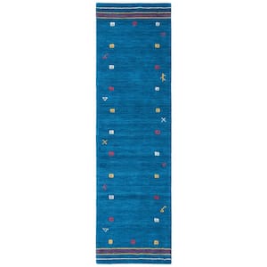 Himalaya Blue 2 ft. x 8 ft. Solid Color Striped Runner Rug