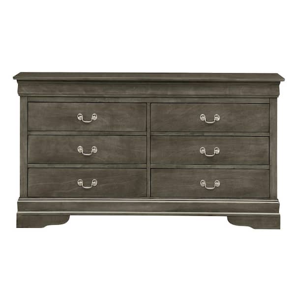 AndMakers Louis Phillipe 6-Drawer Gray Double Dresser (33 in. x 60 in. x 18 in.)