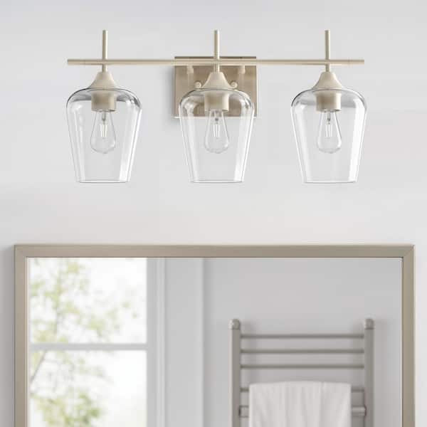 3-Light Brushed Nickel Wall Sconce Vanity Lights with Glass Shade