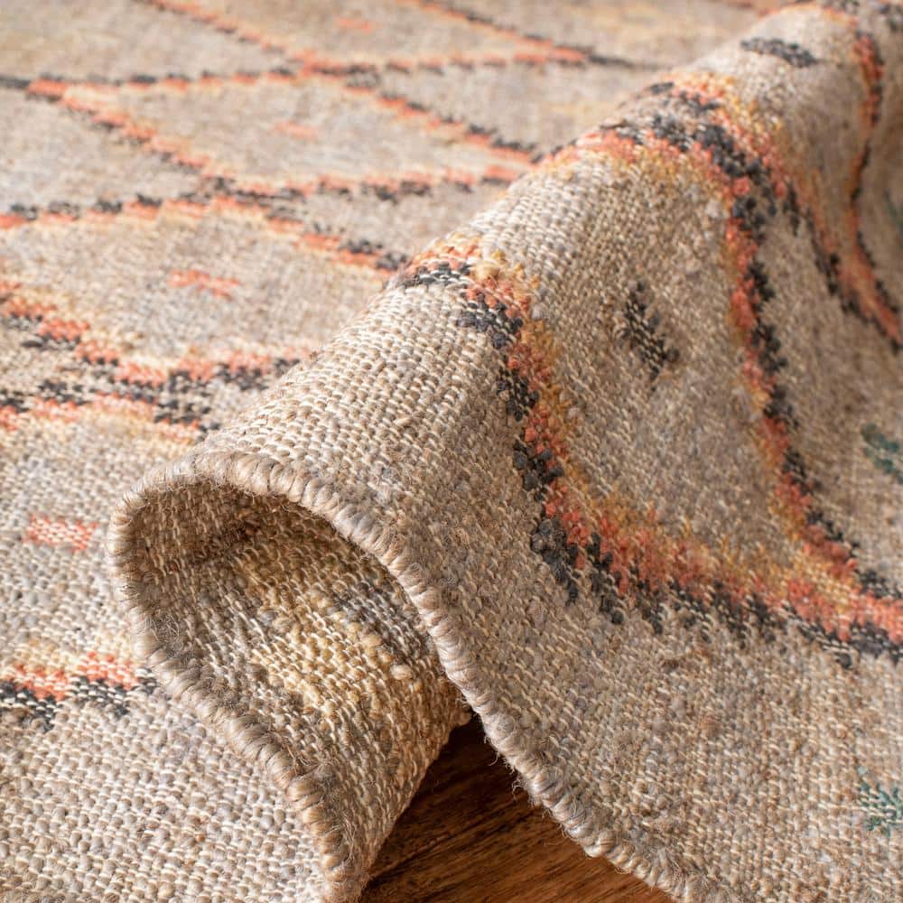 54" Beige and Gold Handmade Cotton Flat Woven Area Rug