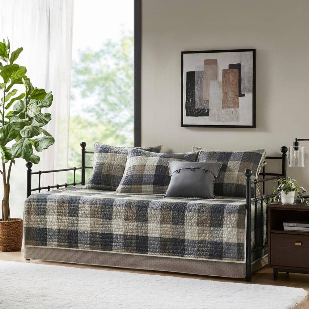 Neutral Plaid Reversible Polyester Daybed Cover Set