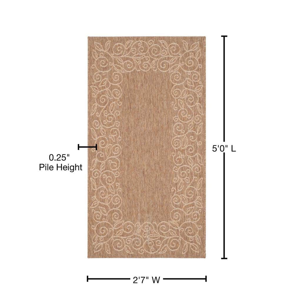 Elegant Dark Beige 31" Round Indoor/Outdoor Easy-Care Rug
