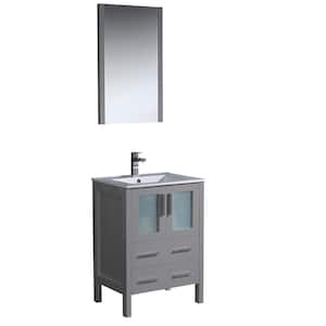 Torino 24 in. Bath Vanity in Gray with Ceramic Vanity Top in White with White Basin and Mirror (Faucet Not Included)