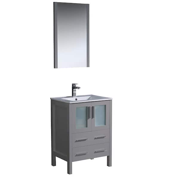 Fresca Torino 24 in. Bath Vanity in Gray with Ceramic Vanity Top in White with White Basin and Mirror (Faucet Not Included)