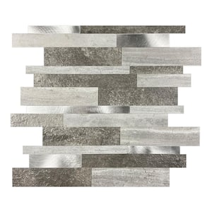 Dark Stone Brushed Silver 11.70 in. x 11.93 in. Metal Peel and Stick Backsplash Tile (1 sq. ft./pack)