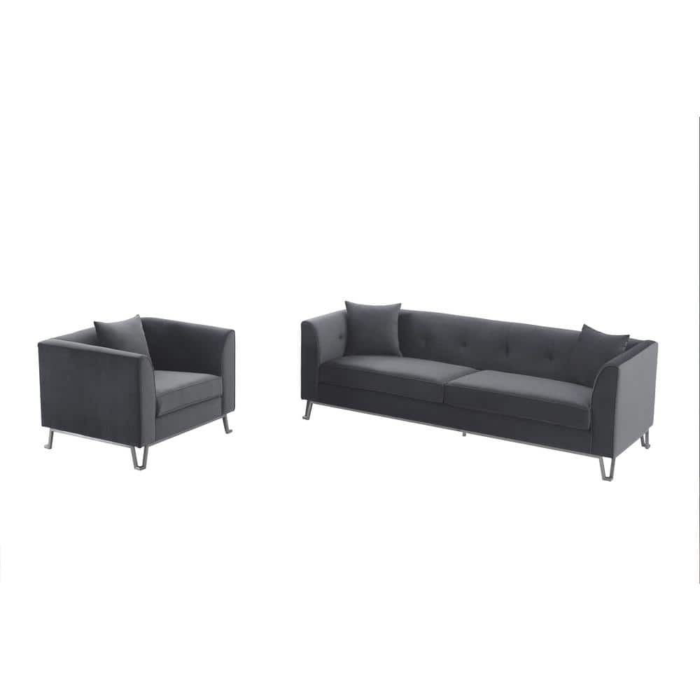 Everest 92 in. W 2-Piece Gray Fabric Upholstered Sofa and Chair Set