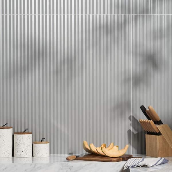 Linear Lunar Gray 11.41 in. x 35.37 in. Matte Ceramic Wall Tile (11.51 sq. ft./Case)