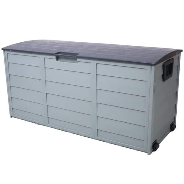 75 Gal. Outdoor Patio Resin Deck Box with Wheels for Garden Tools, Toys, Cushions