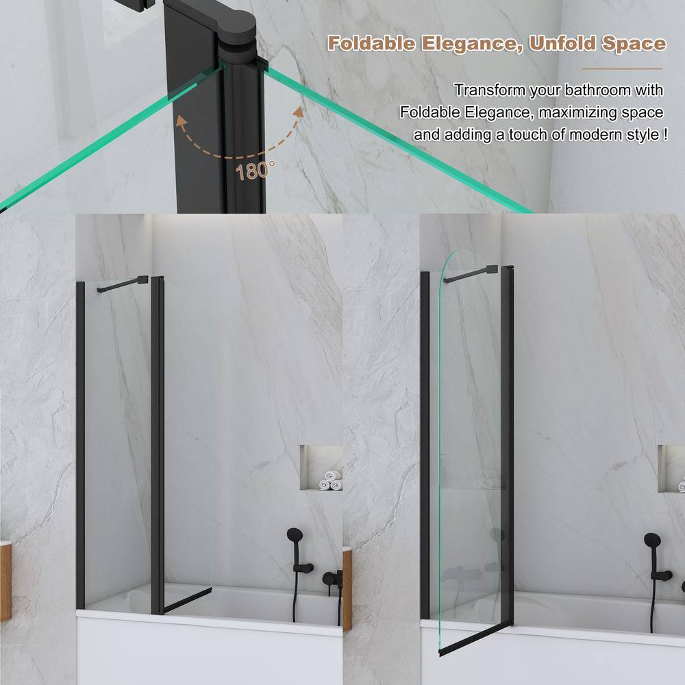 Matte Black Frameless Hinged Tub Door with Clear Tempered Glass