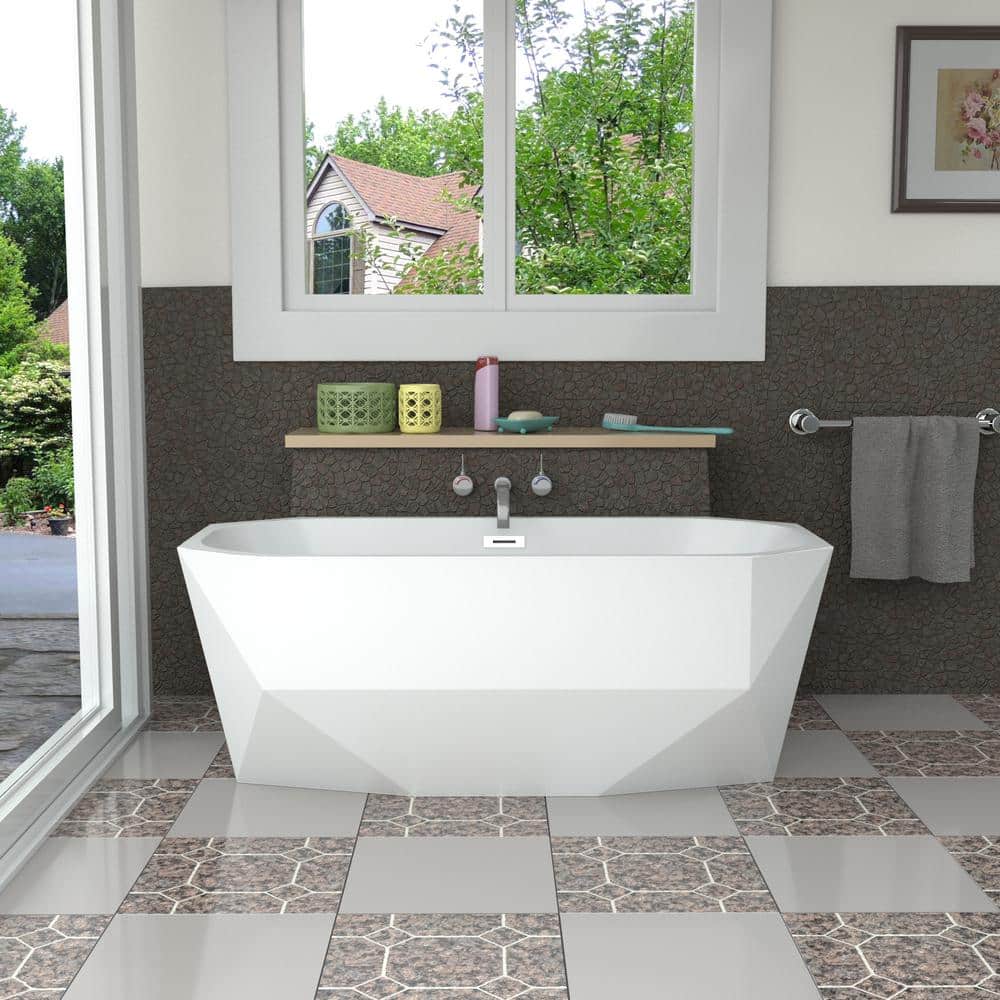 63 in. Acrylic Flatbottom Non-Whirlpool Bathtub in Glossy White with Polished Chrome Drain and Overflow Cover price history on PriceWatchPro