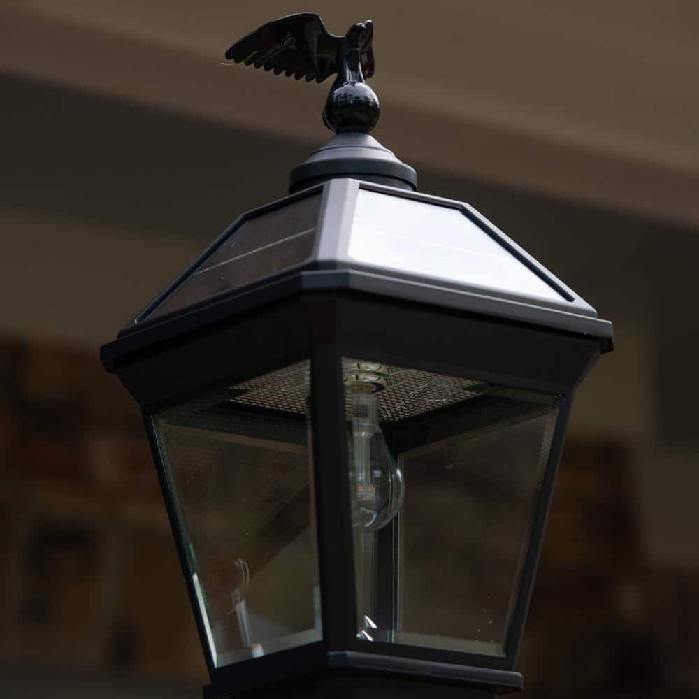 Imperial Black Aluminum Solar Lamp Post with Clear Glass