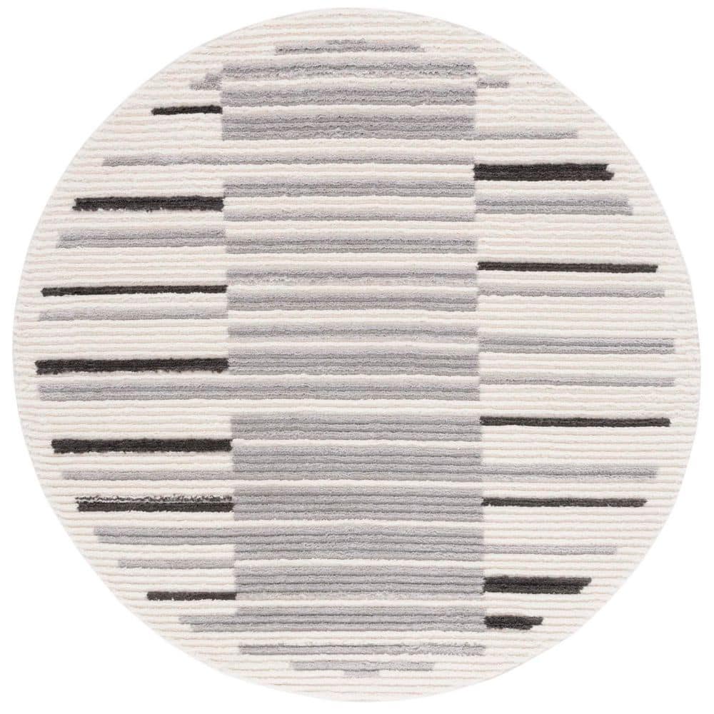 Marrakesh 7 ft. x 7 ft. Ivory/Gray Striped High-Low Geometric Round Area Rug price history on PriceWatchPro
