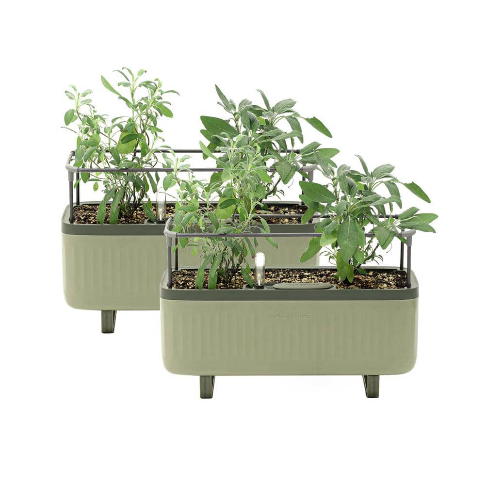 Sage Green Recycled Plastic Self-Watering Herb Planter Set with Trellis