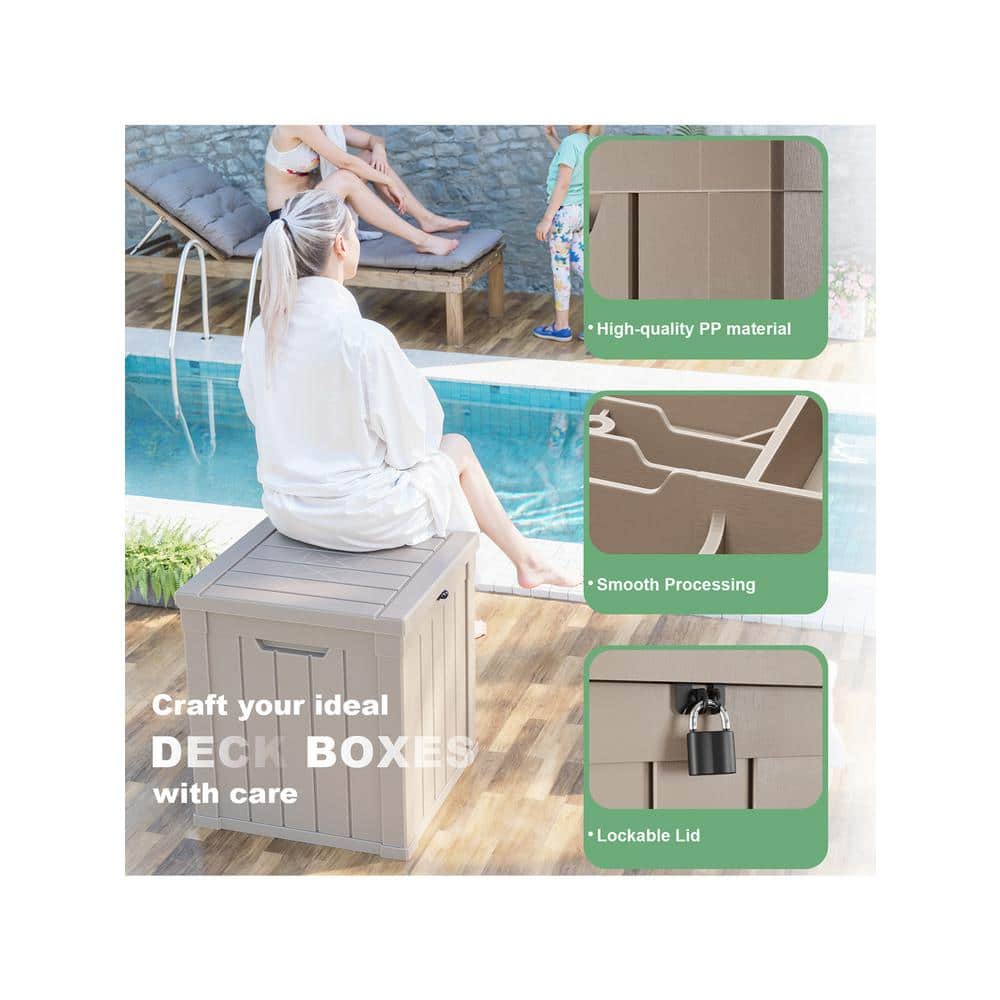 Light Brown Resin Lockable Outdoor Storage Deck Box