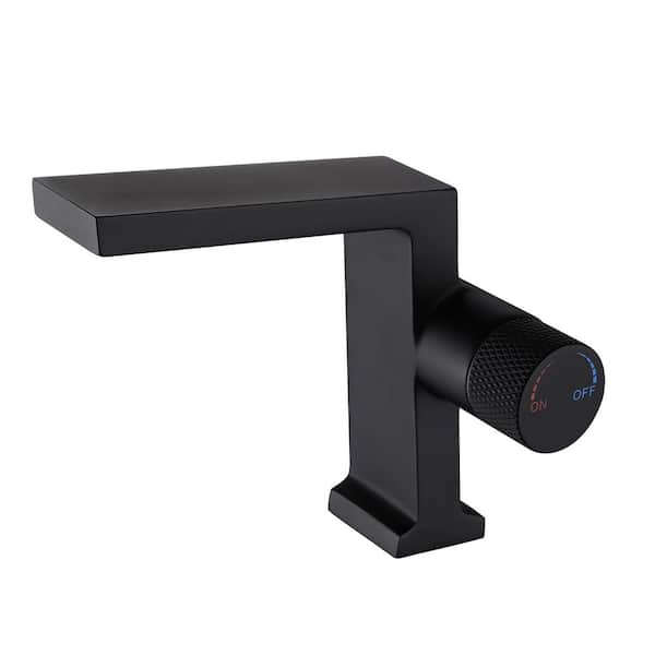 4 in. Centerset Single Knob Handle Mid Arc Bathroom Faucet in Black