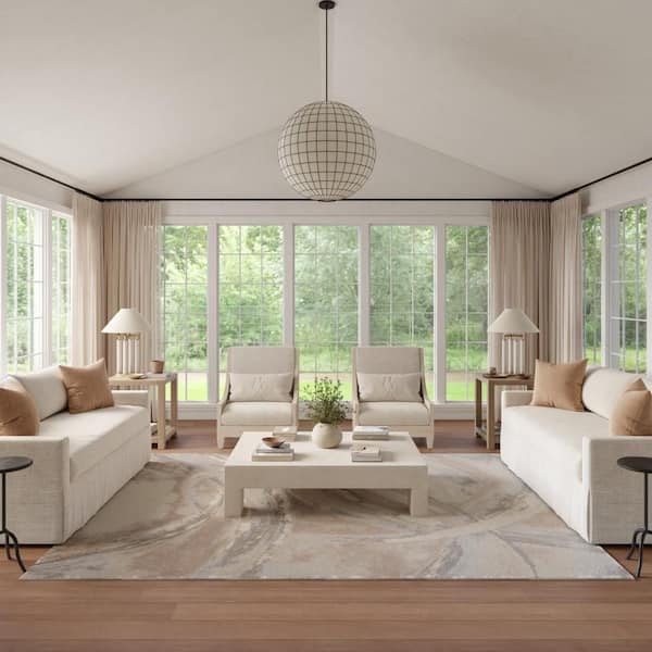 Brushstrokes Beige/Grey 9 ft. x 12 ft. Abstract Contemporary Area Rug