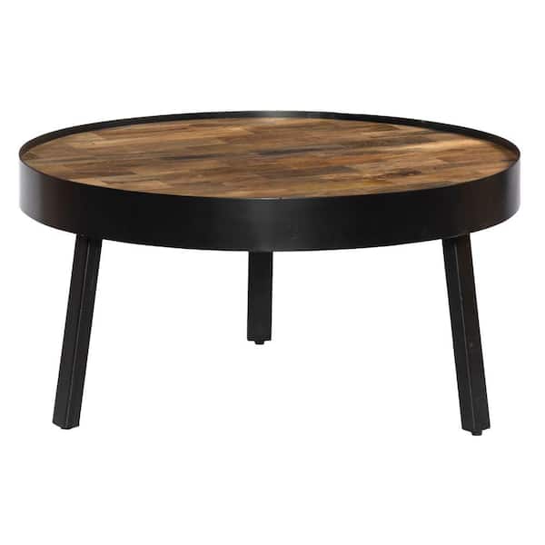 The Urban Port 30 in. L Brown and Black Round Mango Wood Coffee Table with Tripod Base UPT-262404 - The Home Depot