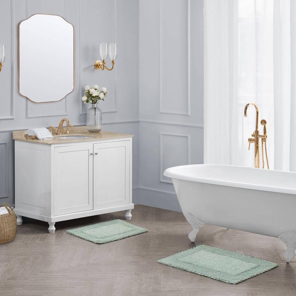 Sage Green Cotton Ruffle Border Bath Rug Set