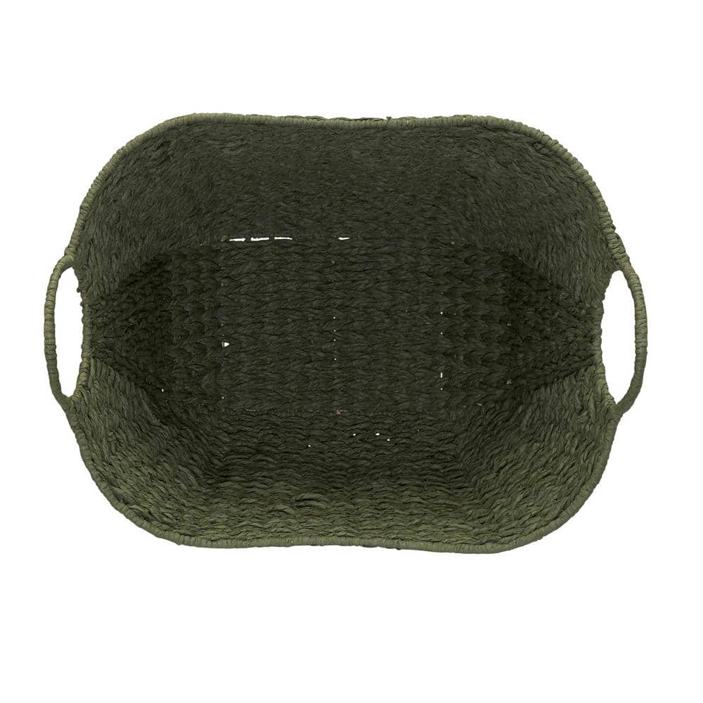 Olive Green Seagrass Oval Storage Basket with Wire Handles