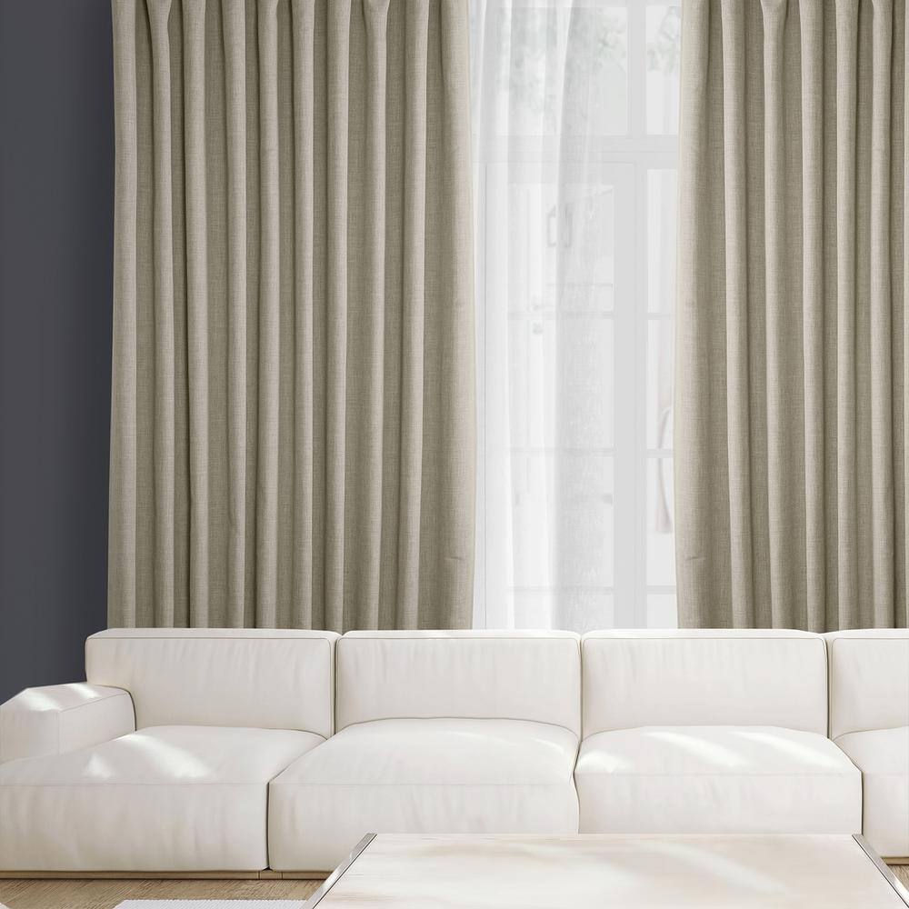 Oatmeal Beige Faux Linen Extra Wide Room Darkening Curtain - 100 in. W X 96 in. L (1 Panel)