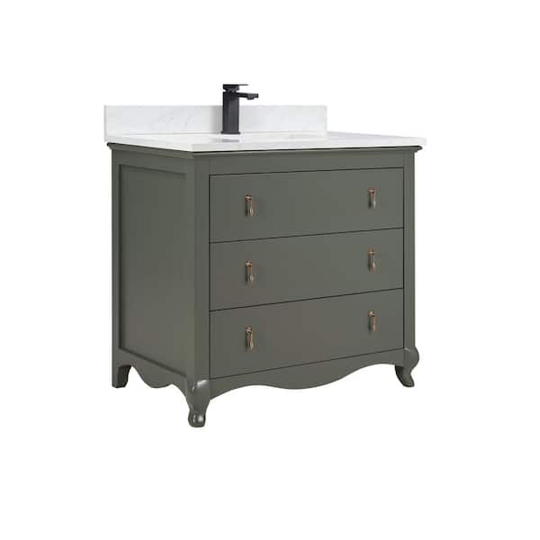 WS2512-36-PG 36 in. Single Sink Sink Vanity Pewter Green Bath Vanity with White 1 in. Artificial Stone Top
