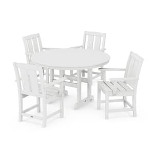 Mission 5-Piece Farmhouse Plastic Round Outdoor Dining Set in White