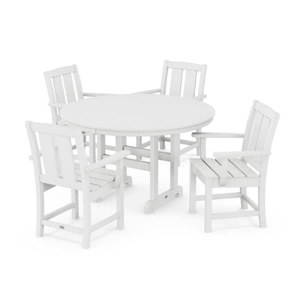 POLYWOOD Mission 5-Piece Farmhouse Plastic Round Outdoor Dining Set in White