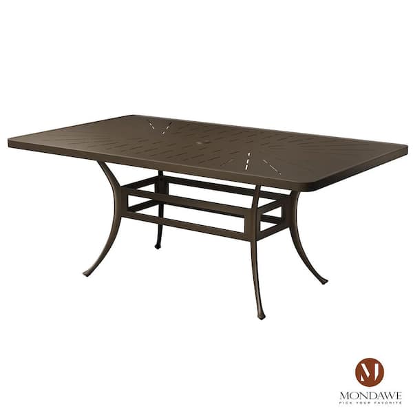Mondawe 72 in. W x 42 in. D Brown Cast Aluminum Outdoor Patio Rectangular Dining Table with Retro Table Top and Umbrella Hole