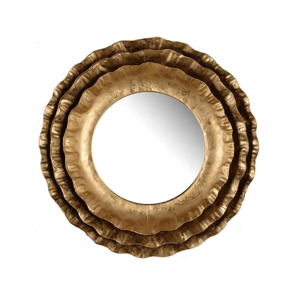Gold 16.1 in. W x 16.3 in. H Art Deco Round Iron Framed Mirror Wall Mirror 