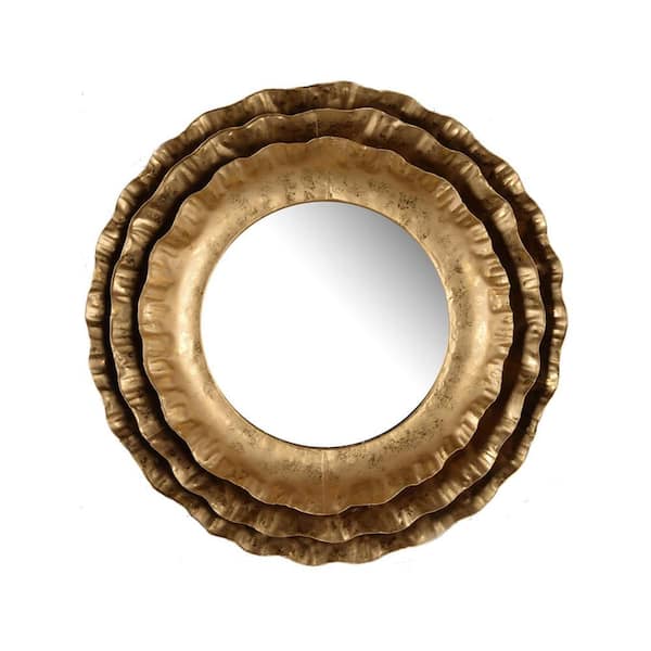 Unbranded Gold 16.1 in. W x 16.3 in. H Art Deco Round Iron Framed Mirror Wall Mirror Wall Decor Mirror